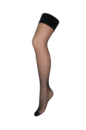 Vip Diamante Fishnet Hold Up Hosiery In Black - Pour Moi