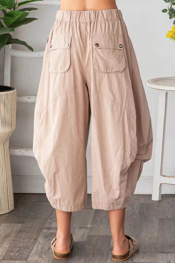 WASHED ALADIN HAREM CROPPED PANTS-Latte