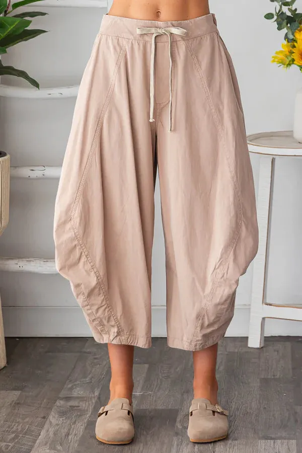 WASHED ALADIN HAREM CROPPED PANTS-Latte