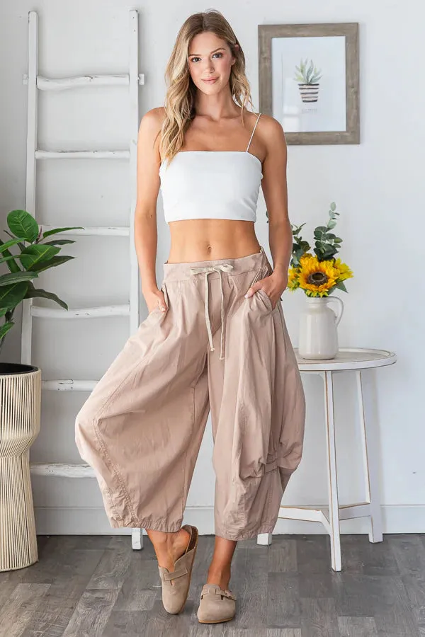 WASHED ALADIN HAREM CROPPED PANTS-Latte