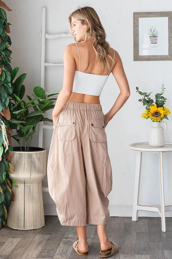 WASHED ALADIN HAREM CROPPED PANTS-Latte