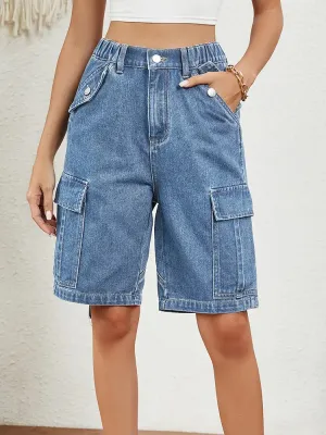 Washed Denim Cargo Shorts