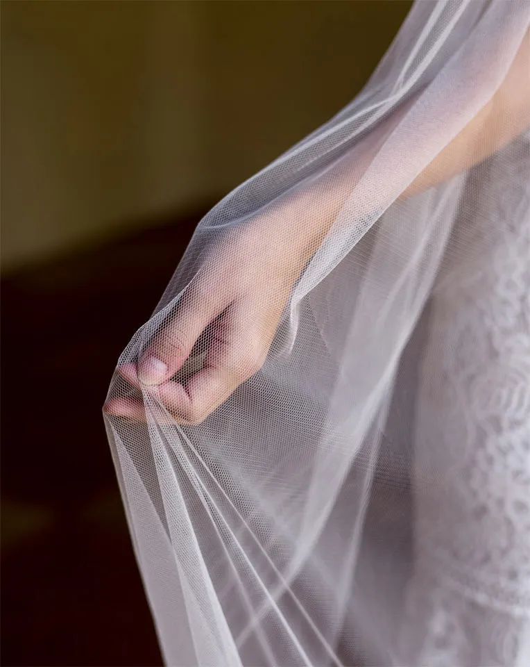 wedding veil - one tier raw edge silk tulle -  Kimmy at Kezani