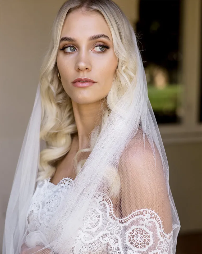 wedding veil - one tier raw edge silk tulle -  Kimmy at Kezani
