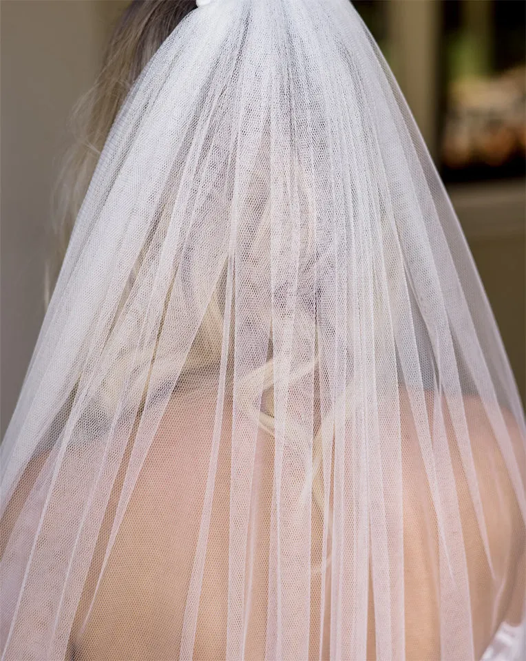 wedding veil - one tier raw edge silk tulle -  Kimmy at Kezani