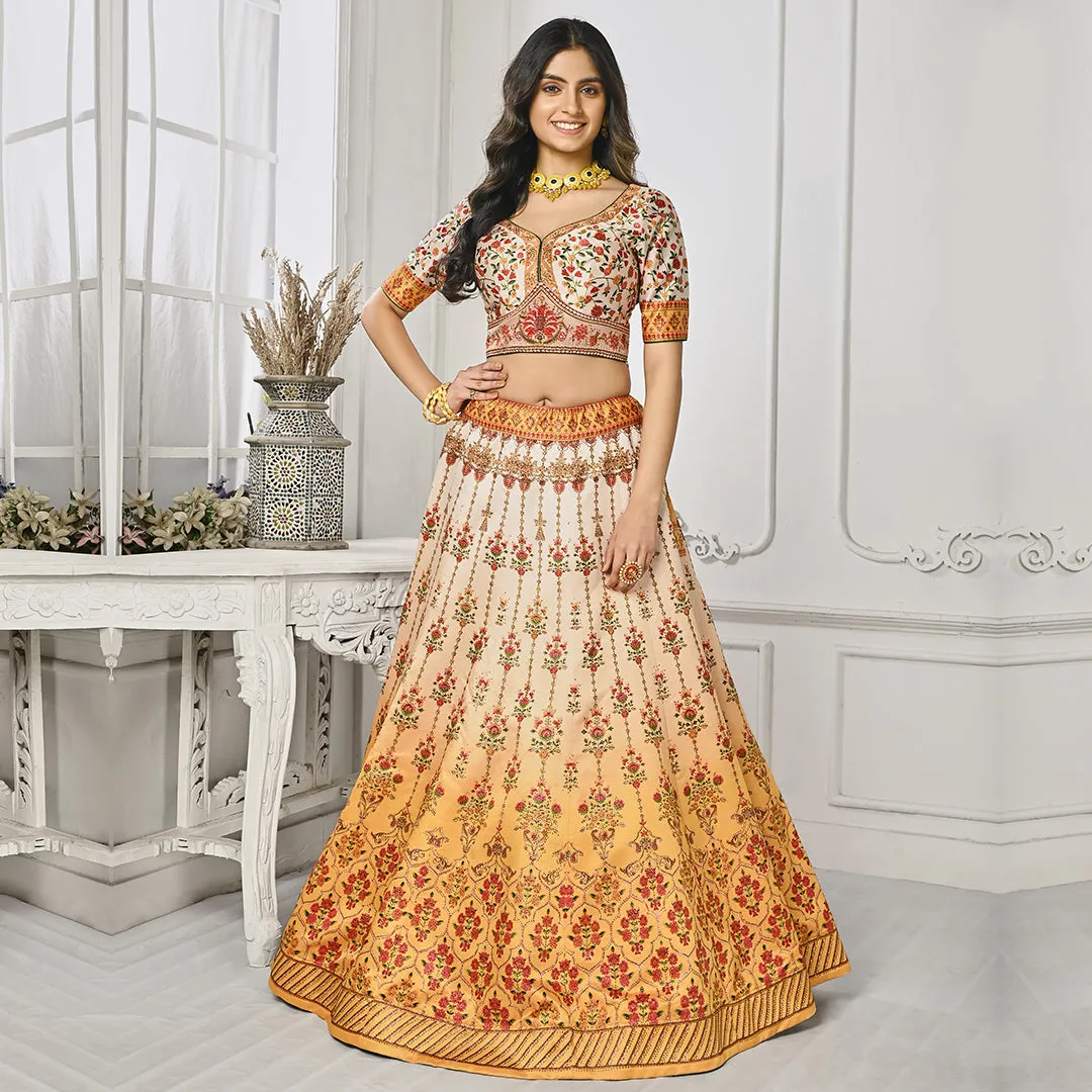 White and Mustard Lehenga Set