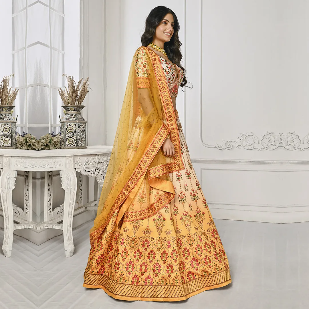 White and Mustard Lehenga Set