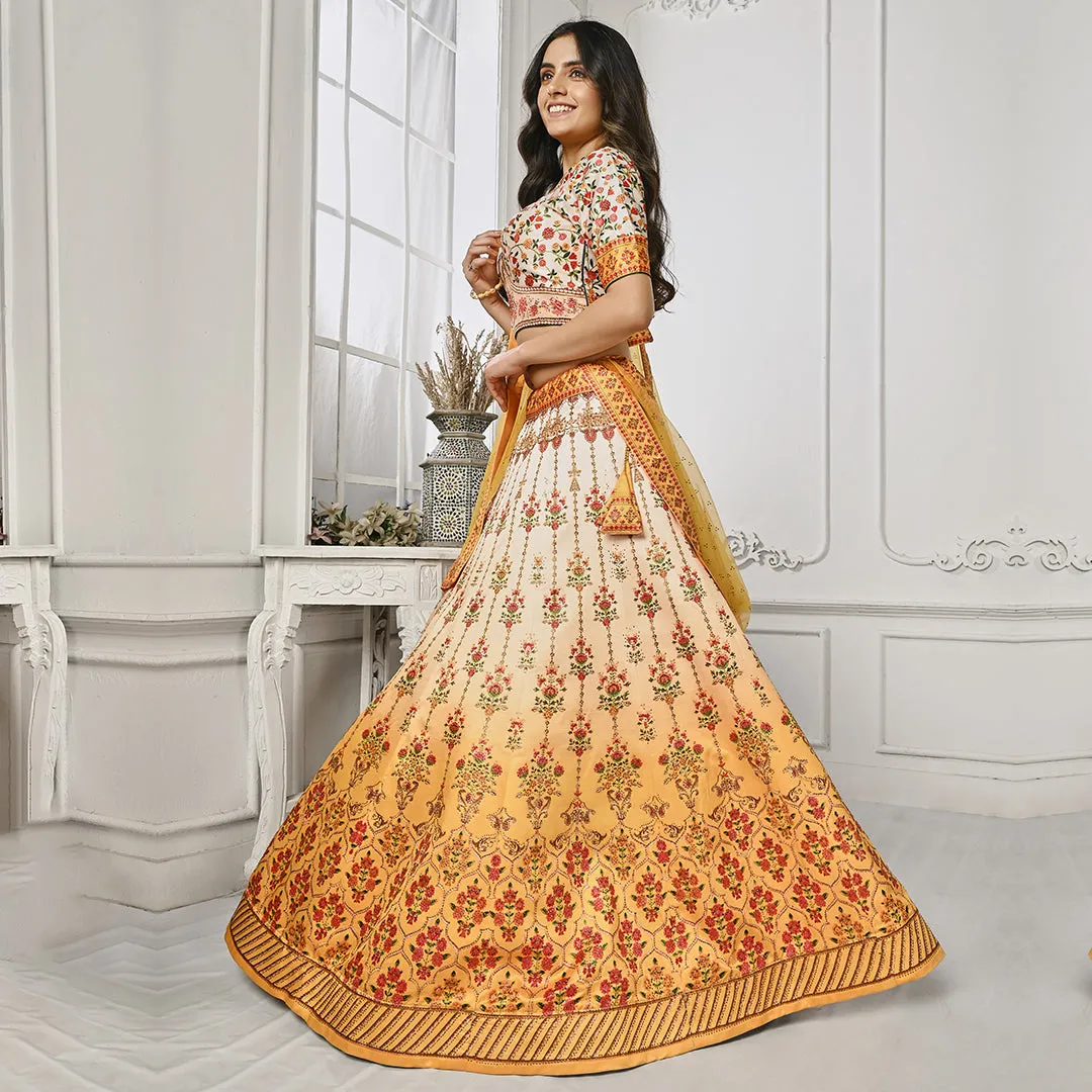 White and Mustard Lehenga Set