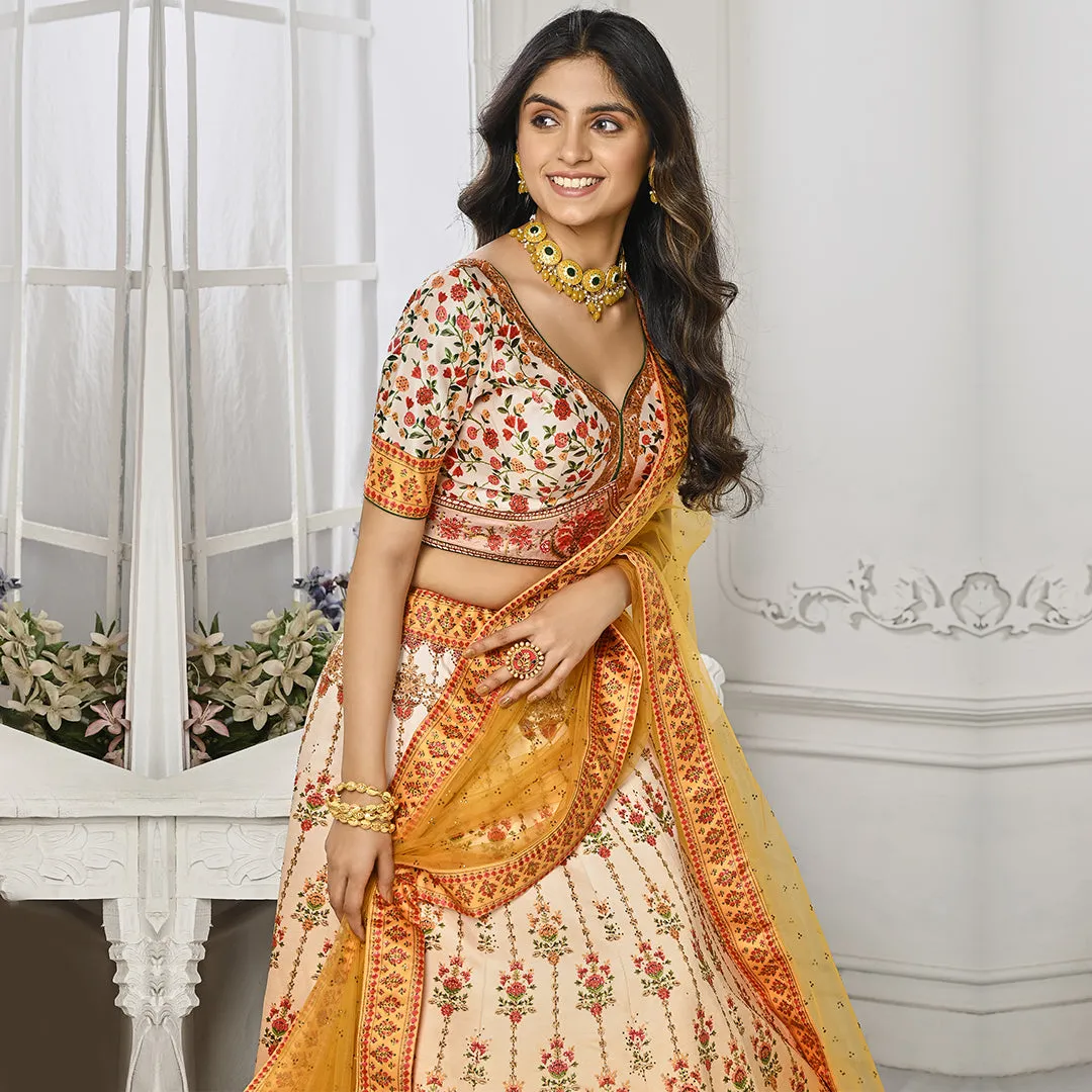 White and Mustard Lehenga Set