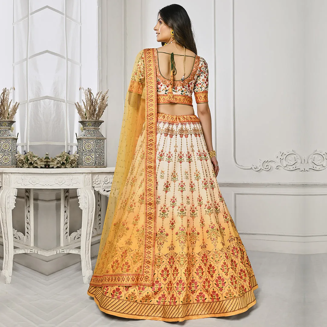 White and Mustard Lehenga Set