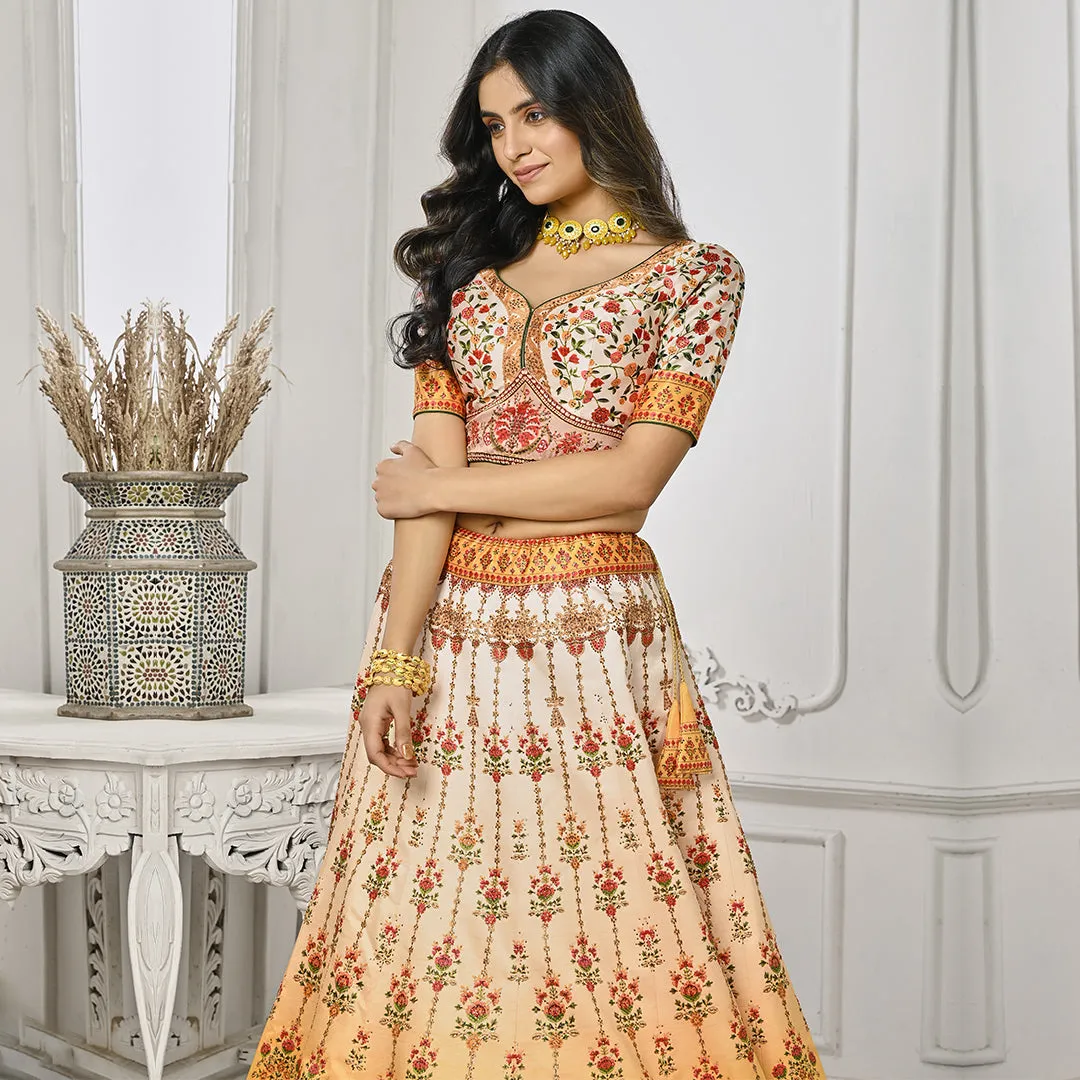 White and Mustard Lehenga Set