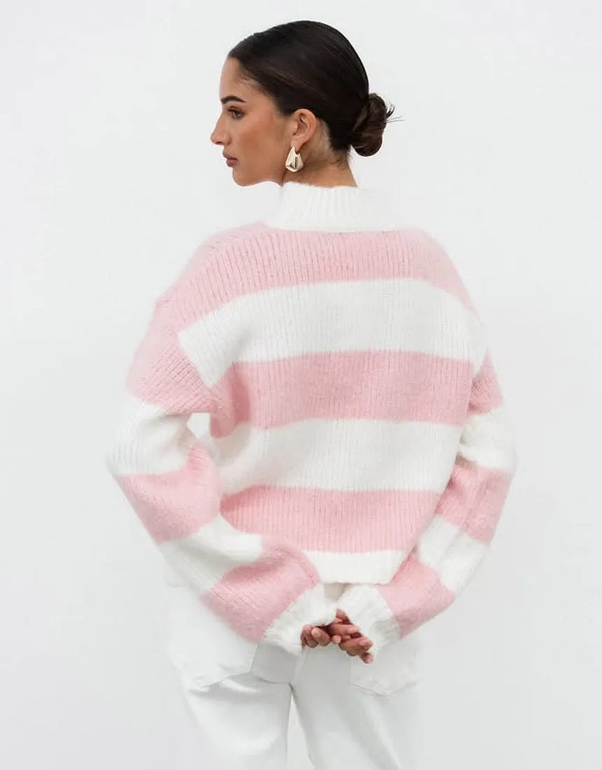 White Closet Stripe Sweater - Pink/White
