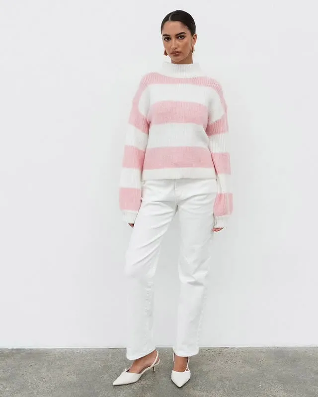 White Closet Stripe Sweater - Pink/White