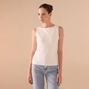 White Fitted Sleeveless Cotton Top
