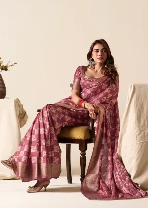 Wine Maroon Printed Soft Silk Saree
