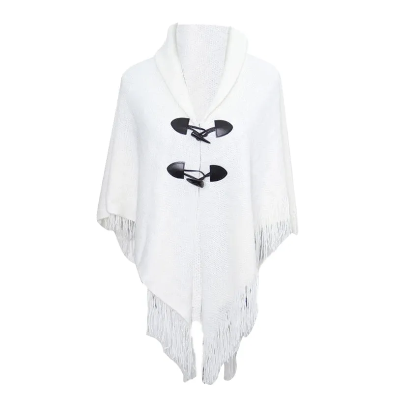 Winter Poncho Cape Cloak Shawl Wrap Poncho With Button Women Shawl Wrap Poncho Ruana Cape Cardigan Sweater Open