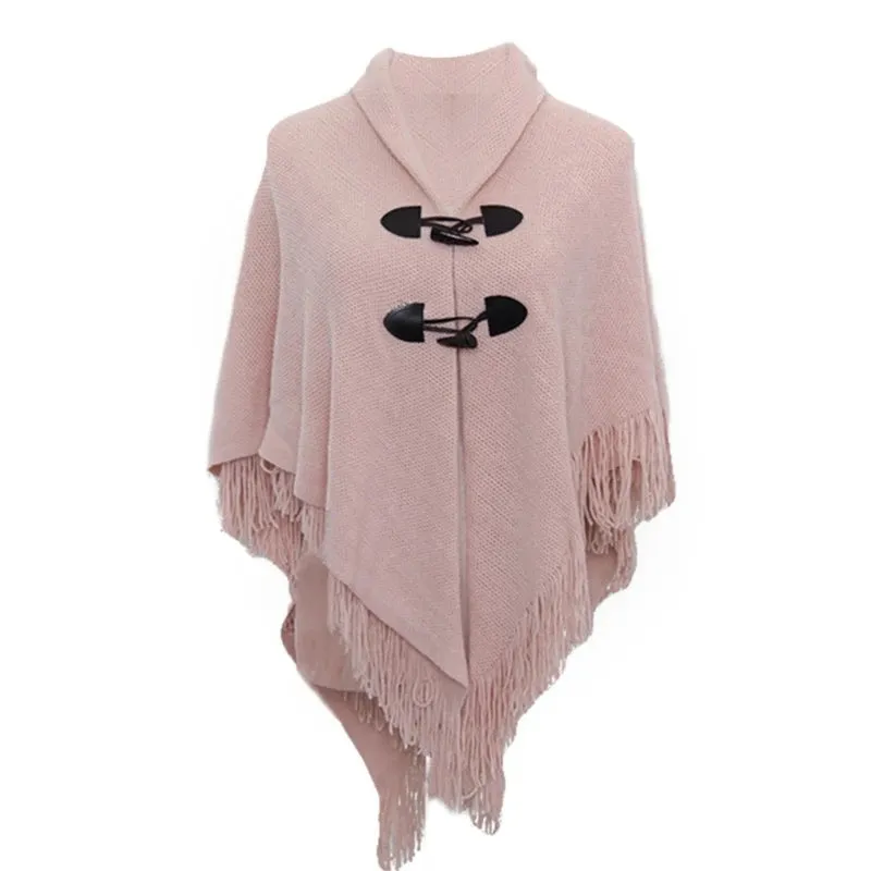 Winter Poncho Cape Cloak Shawl Wrap Poncho With Button Women Shawl Wrap Poncho Ruana Cape Cardigan Sweater Open