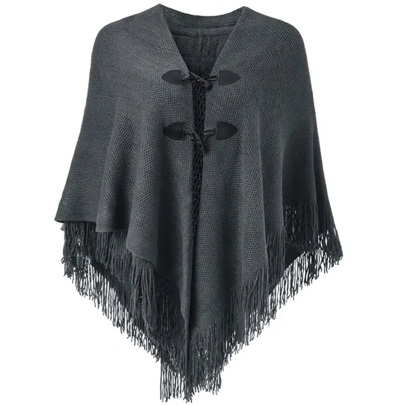 Winter Poncho Cape Cloak Shawl Wrap Poncho With Button Women Shawl Wrap Poncho Ruana Cape Cardigan Sweater Open