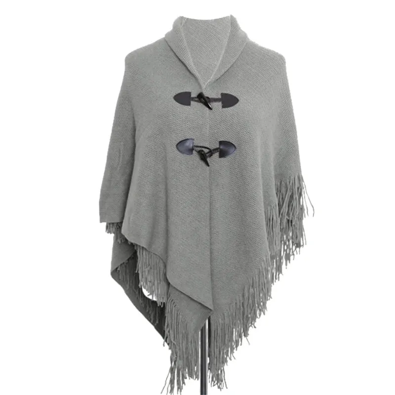Winter Poncho Cape Cloak Shawl Wrap Poncho With Button Women Shawl Wrap Poncho Ruana Cape Cardigan Sweater Open
