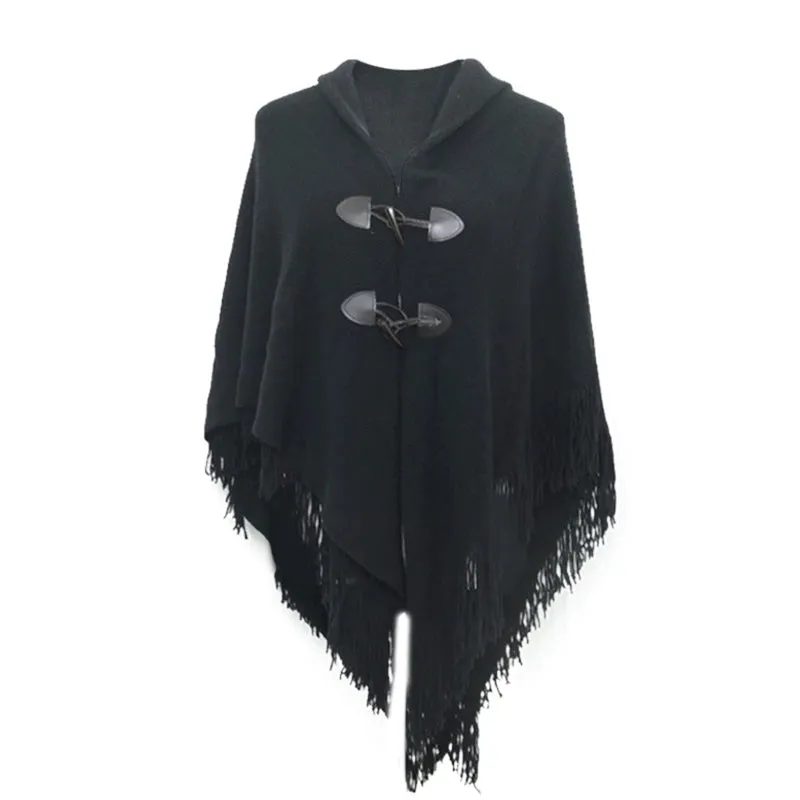 Winter Poncho Cape Cloak Shawl Wrap Poncho With Button Women Shawl Wrap Poncho Ruana Cape Cardigan Sweater Open