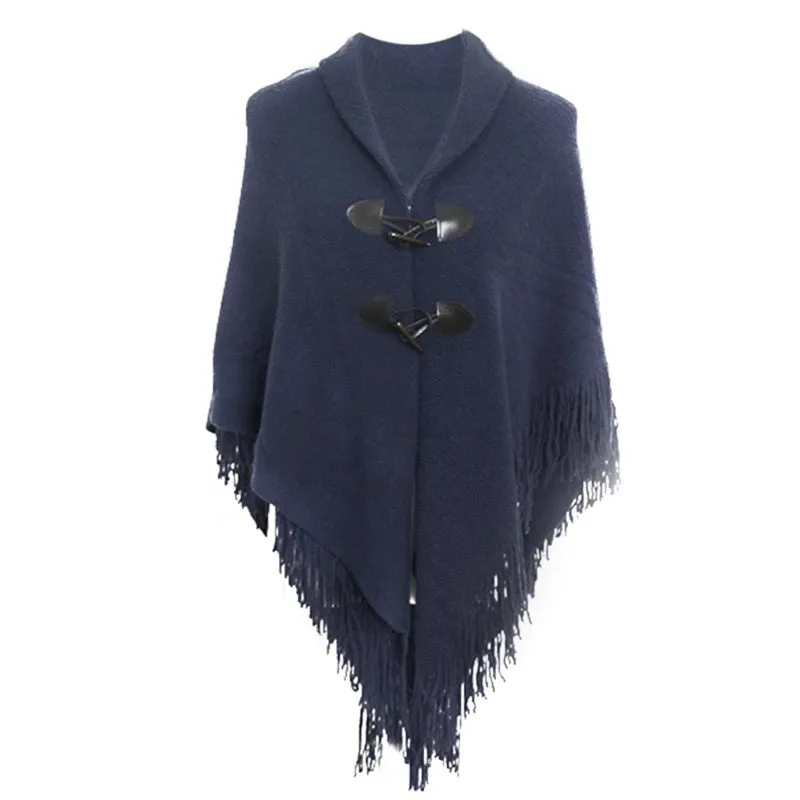 Winter Poncho Cape Cloak Shawl Wrap Poncho With Button Women Shawl Wrap Poncho Ruana Cape Cardigan Sweater Open