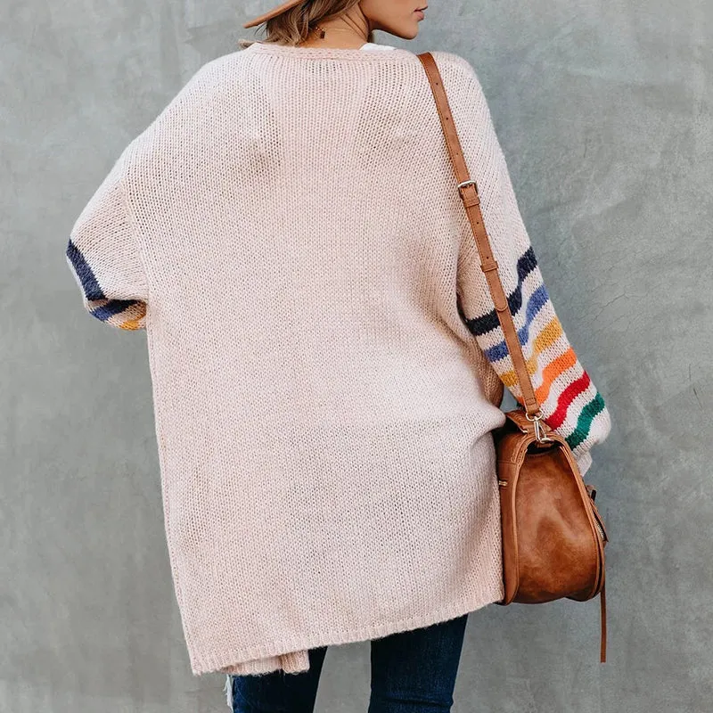 Women Panelled loose plus size knitted sweater coat