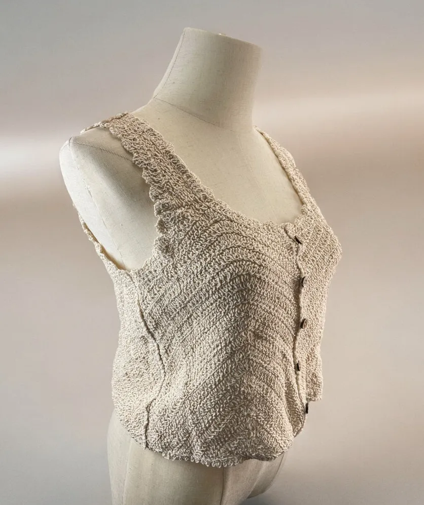 Women Sleeveless Tank Top Crochet Boho Camisole Crop Top Coconut Shell Button