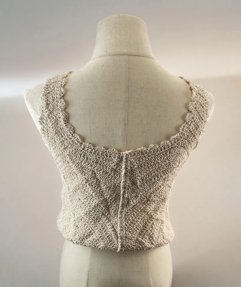 Women Sleeveless Tank Top Crochet Boho Camisole Crop Top Coconut Shell Button