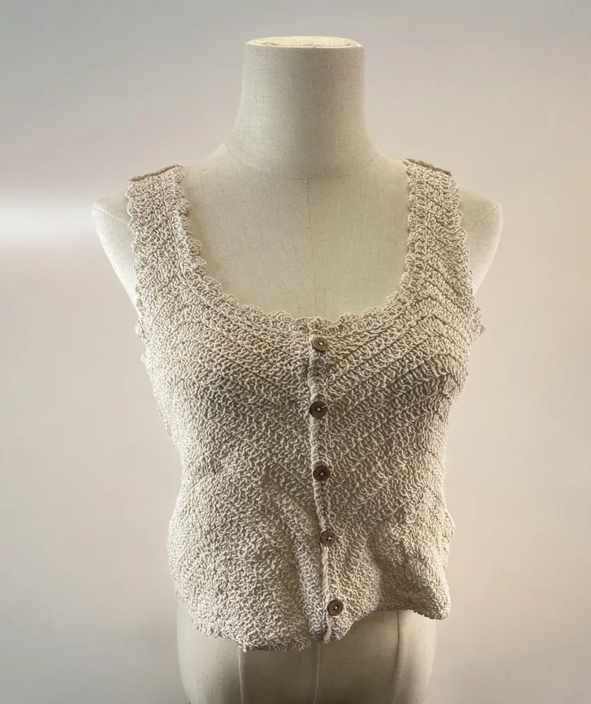 Women Sleeveless Tank Top Crochet Boho Camisole Crop Top Coconut Shell Button