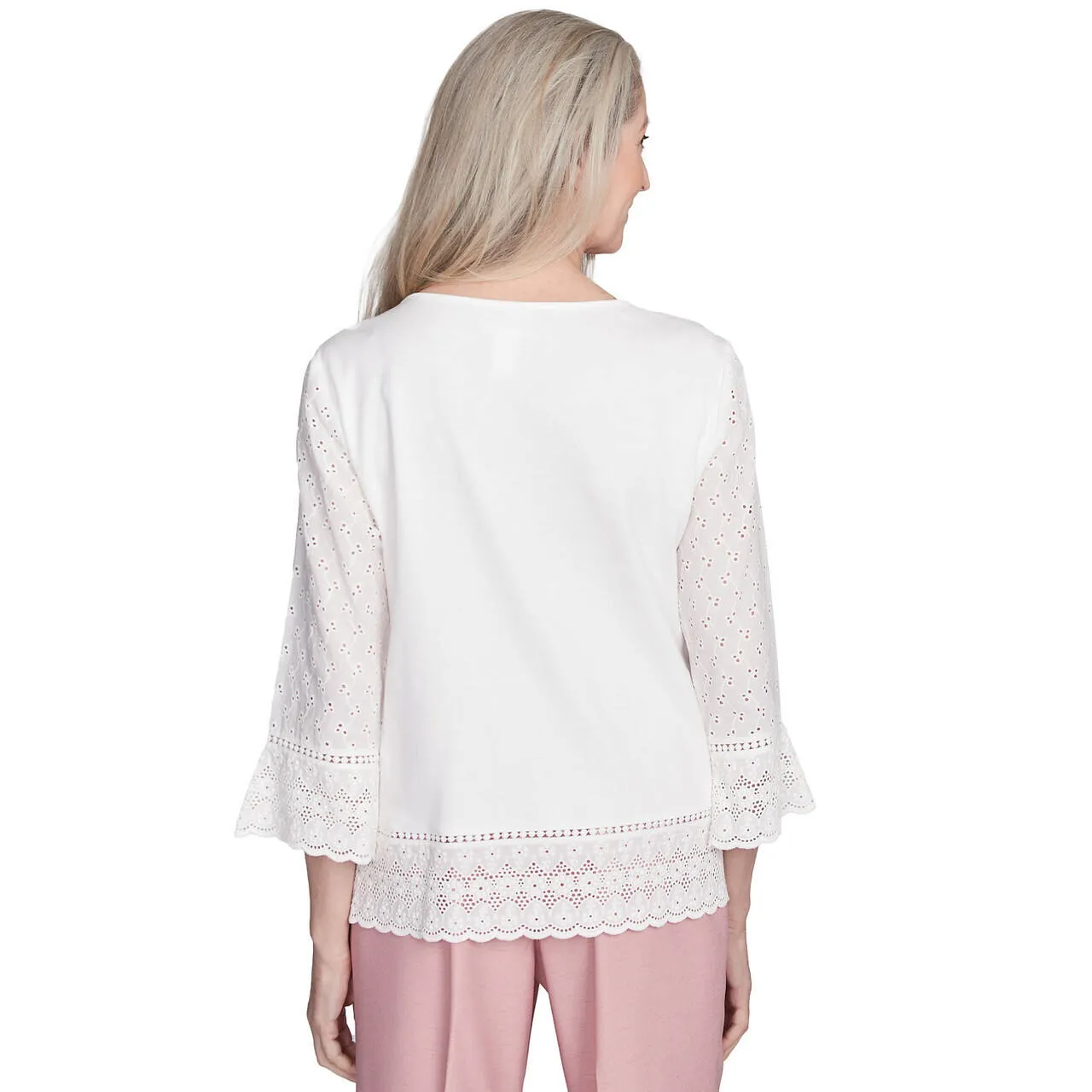 Women's Embroidered Floral Eyelet Trim Top - 90452