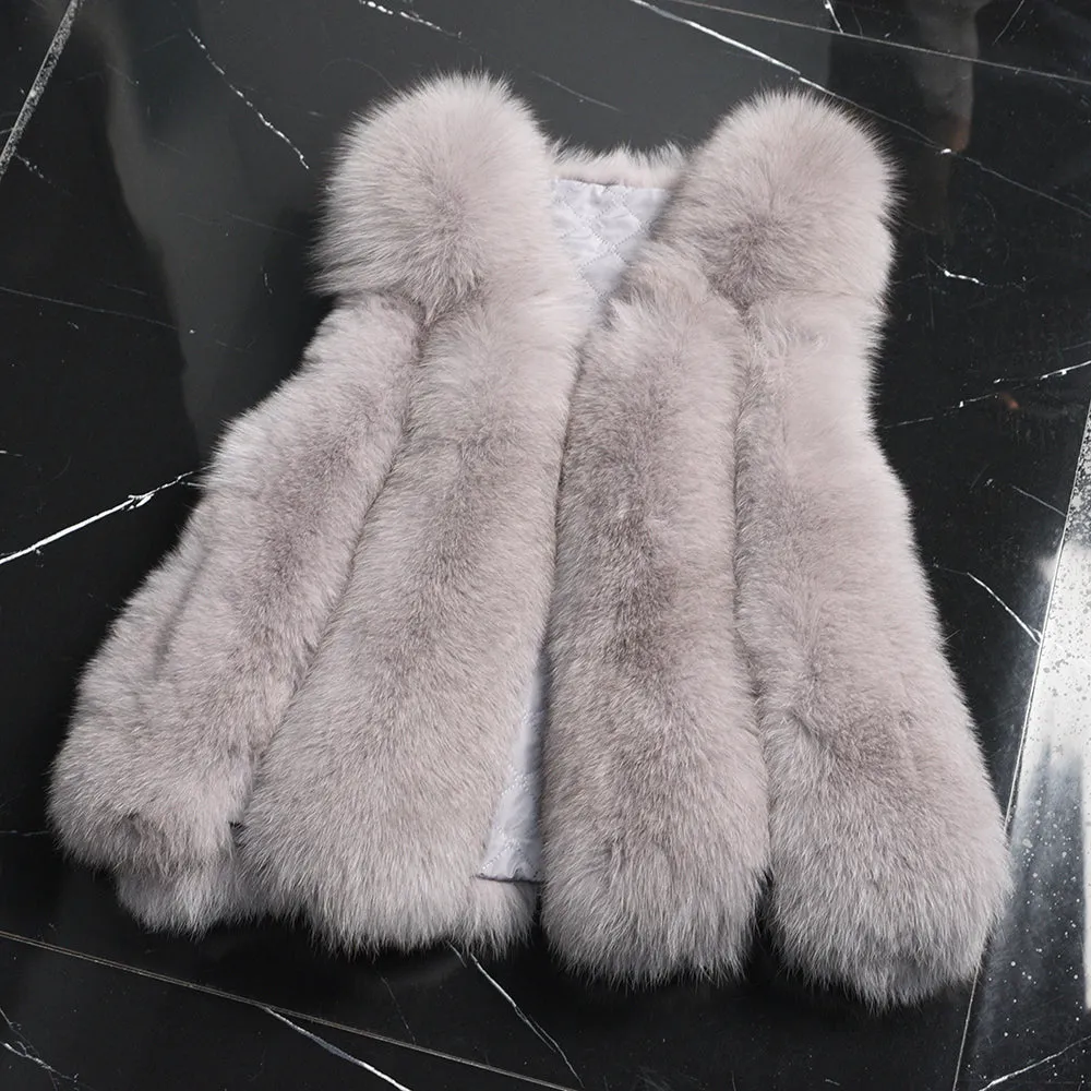 Women's Real Fox Fur Gilet Genuine Natural Fur Light Grey Vest