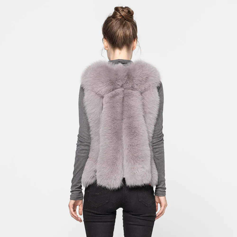 Women's Real Fox Fur Gilet Genuine Natural Fur Light Grey Vest