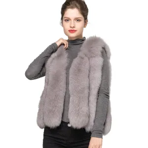 Women's Real Fox Fur Gilet Genuine Natural Fur Light Grey Vest
