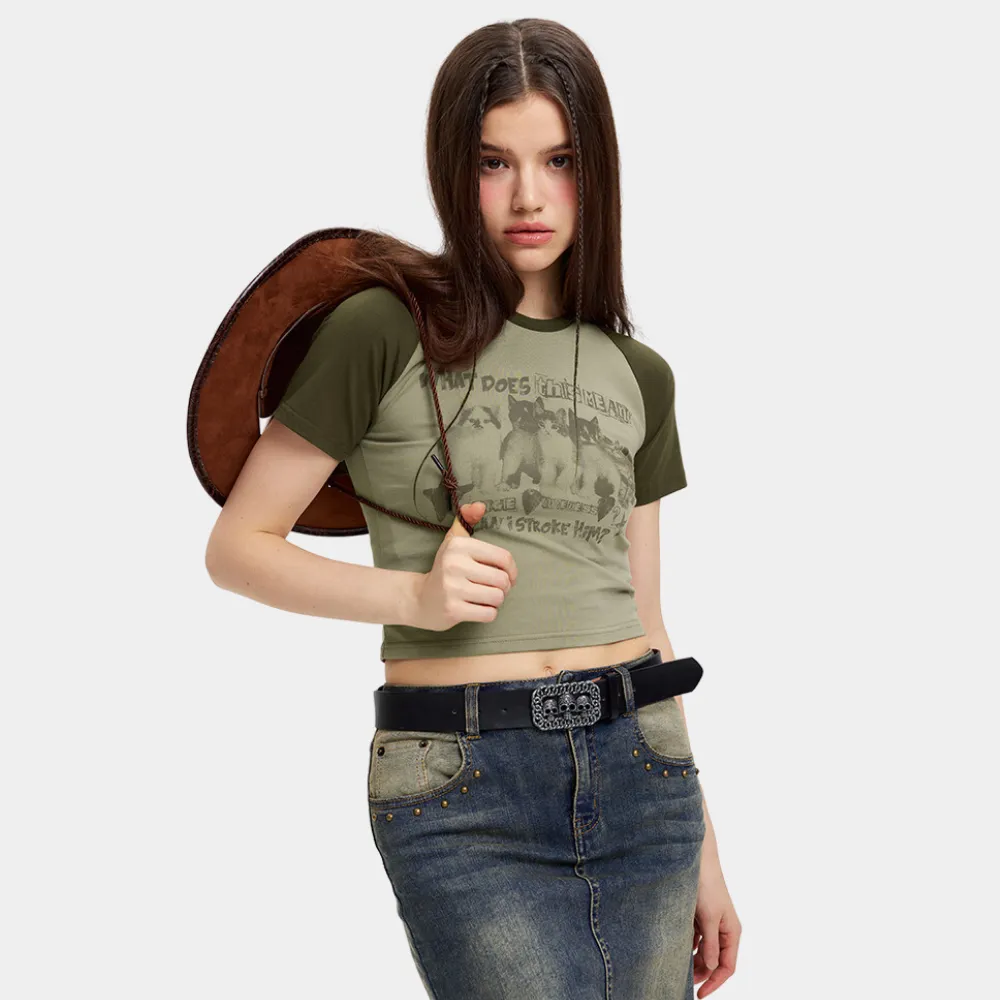 Women's Vintage Cat Print T-shirt