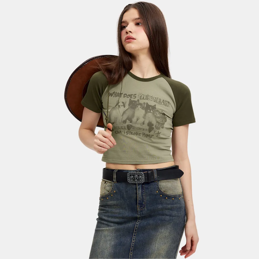Women's Vintage Cat Print T-shirt