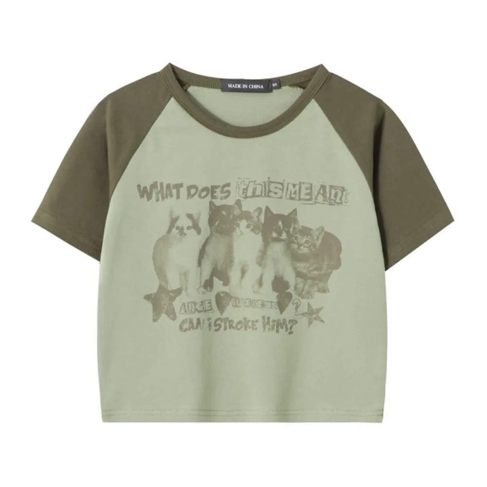 Women's Vintage Cat Print T-shirt