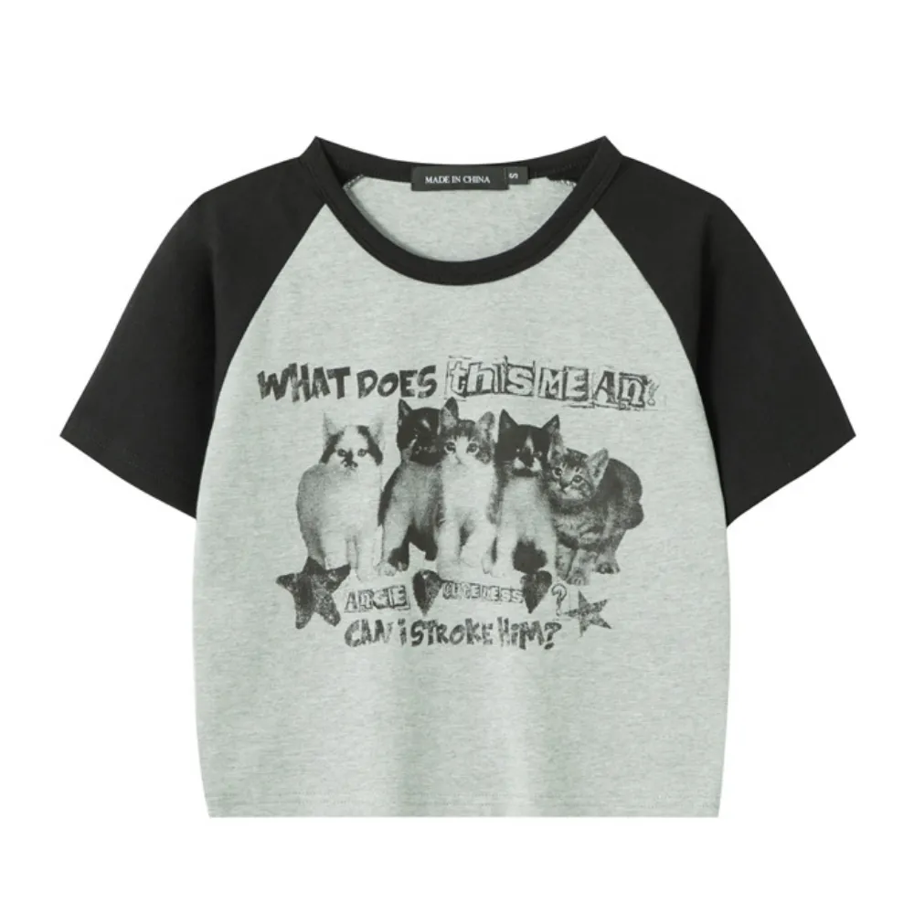Women's Vintage Cat Print T-shirt
