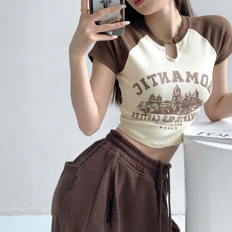 Women's Vintage Print Contrast T-shirt