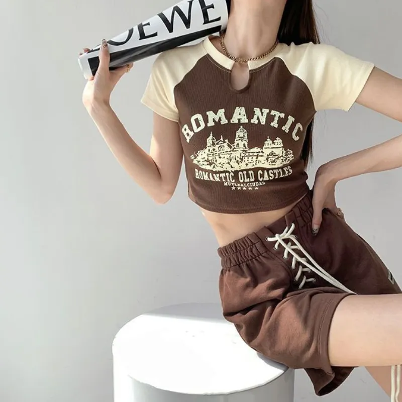 Women's Vintage Print Contrast T-shirt