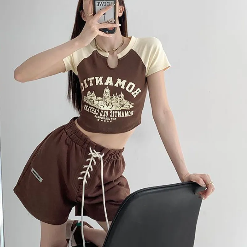 Women's Vintage Print Contrast T-shirt