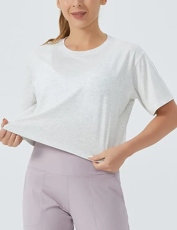 Women's Workout Gym Crop Top T-Shirt Yoga Running Cropped Basic Tee Grey