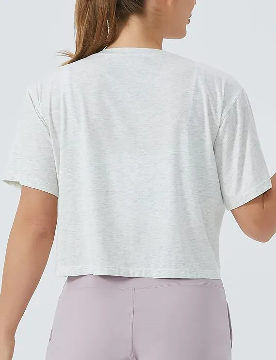 Women's Workout Gym Crop Top T-Shirt Yoga Running Cropped Basic Tee Grey