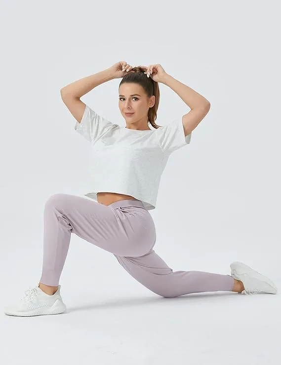 Women's Workout Gym Crop Top T-Shirt Yoga Running Cropped Basic Tee Grey