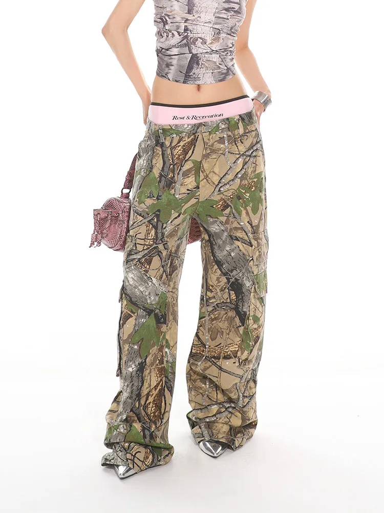 Woodland Camo Wide Leg Cargo Pants