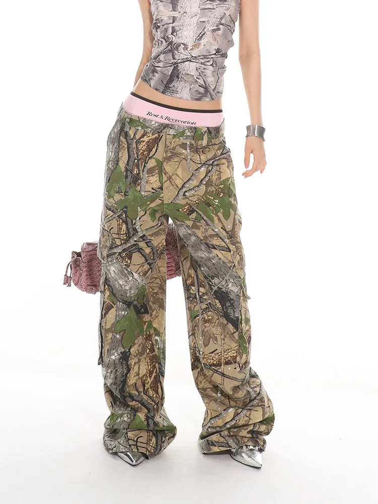 Woodland Camo Wide Leg Cargo Pants