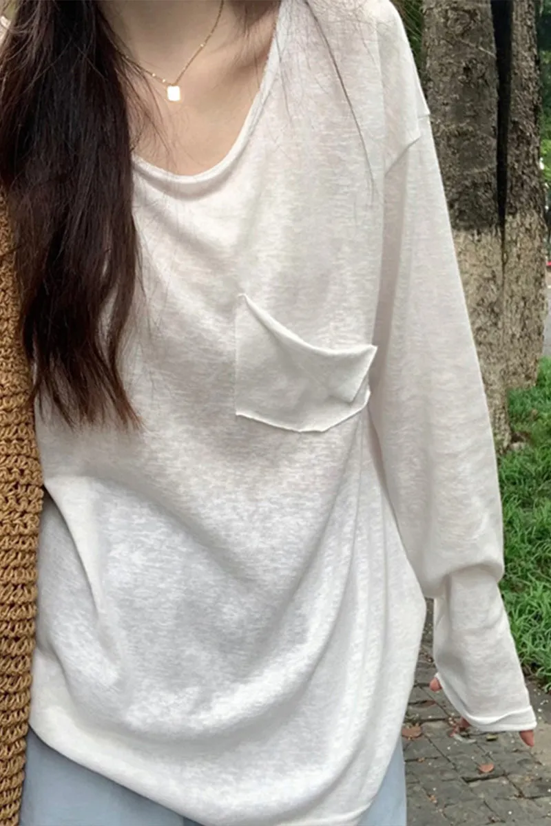 WR3392 Loose Fit Sheer Sweatshirt Top