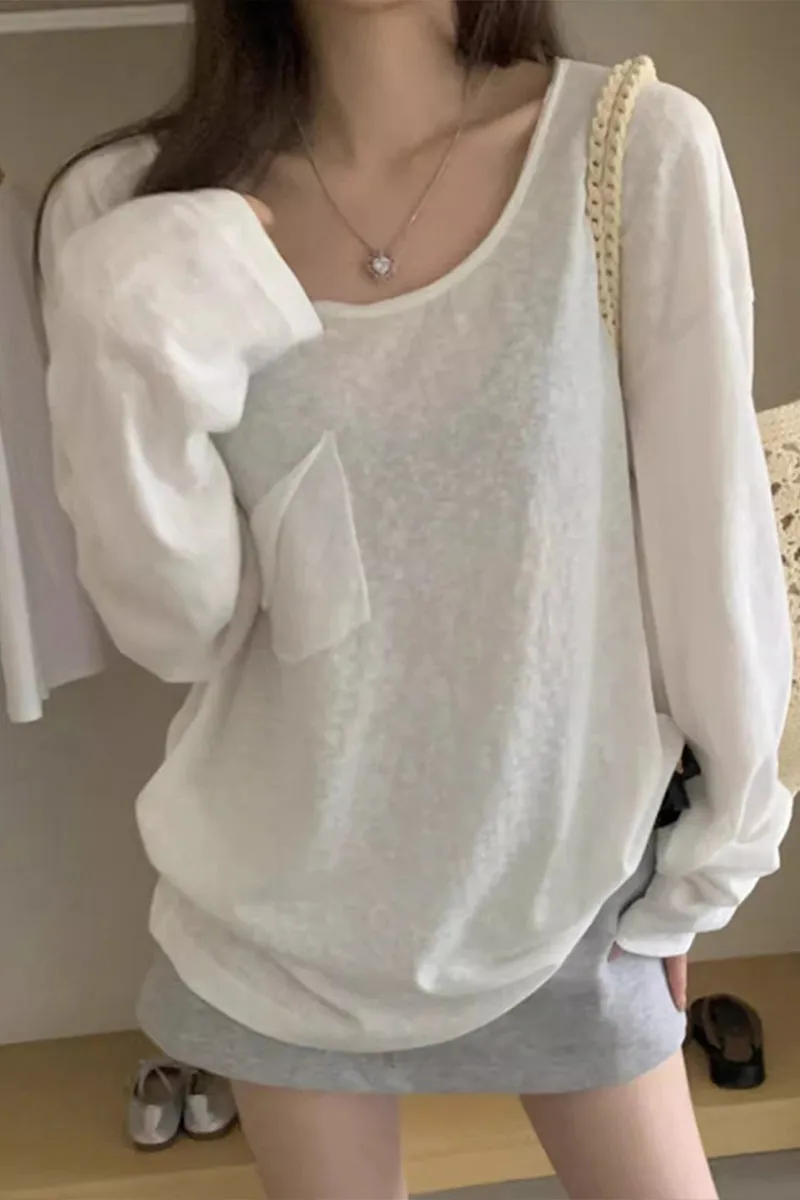 WR3392 Loose Fit Sheer Sweatshirt Top