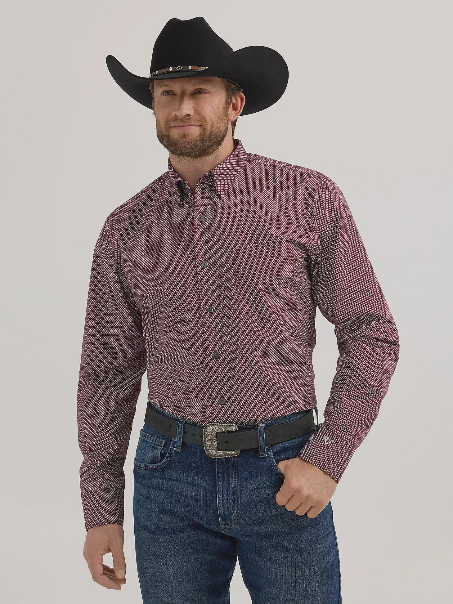 WRG MNS Cody Johnson Button Down Shirt Burgundy Diamond 112357679