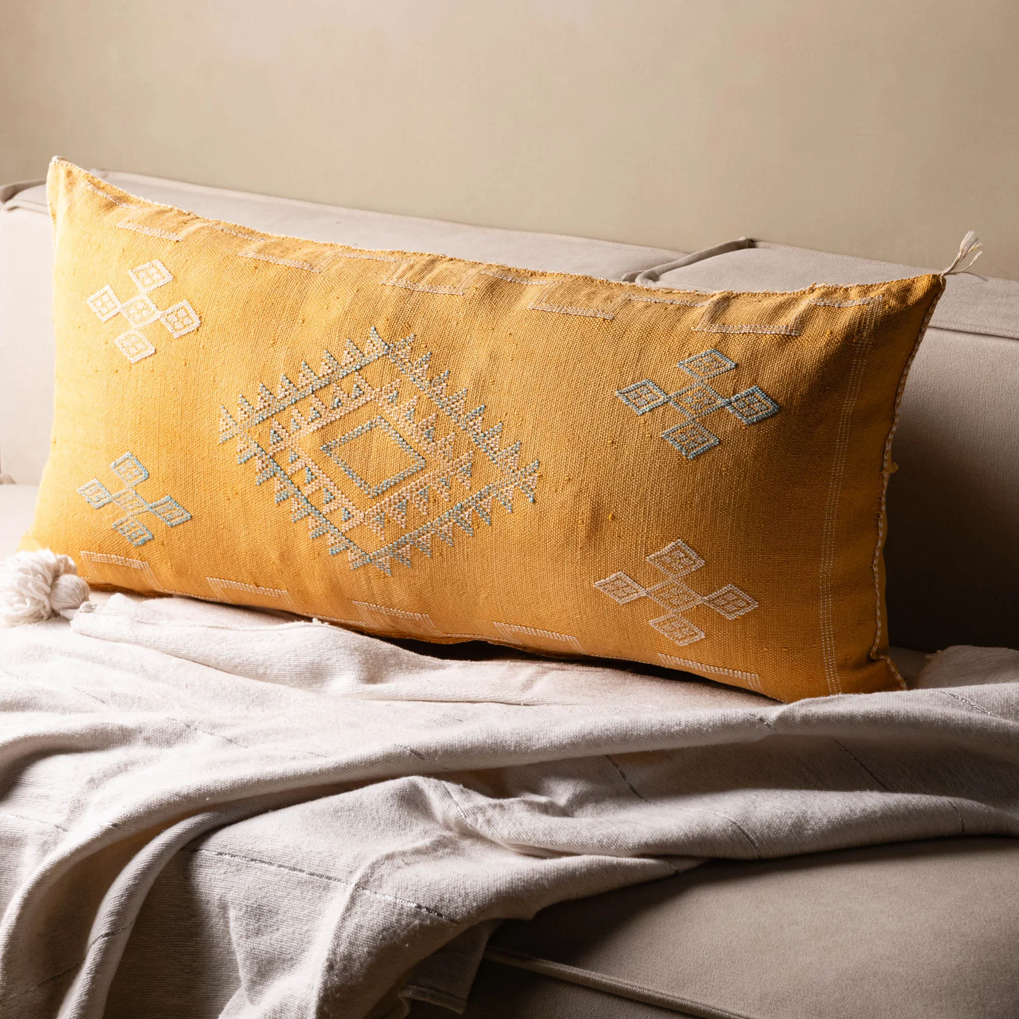 Yellow Cactus silk pillow cover