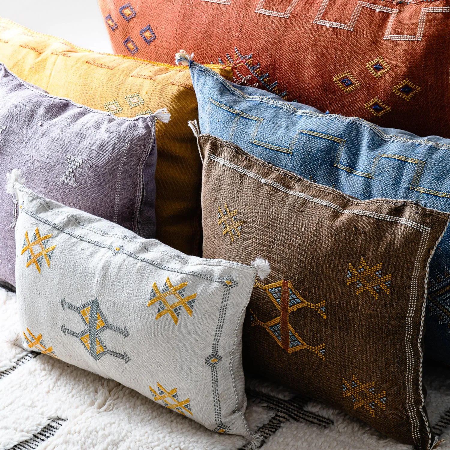 Yellow Cactus silk pillow cover